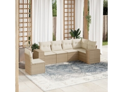 Conjunto de sofá de jardín de 6 piezas con cojines, mimbre sintético beige, Dkd Home Decor