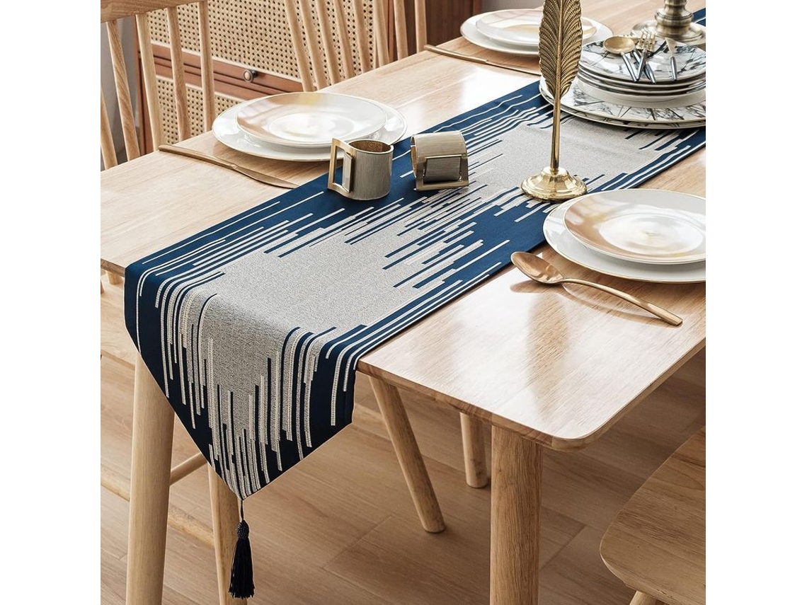 Rebe-mantel De Mesa Azul 30x180cm Lujo Con Borlas Duradero De Poliéster Para Comedor Y Ocasiones Especiales