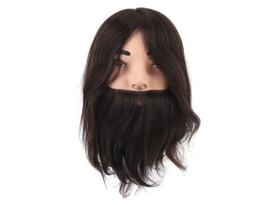 Cabeza de maniquí masculino con barba para practicar peinados.