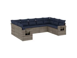 Conjunto de sofá de jardín de 9 piezas con cojines, ratán gris. EXCLUSIVO DE MAISON.