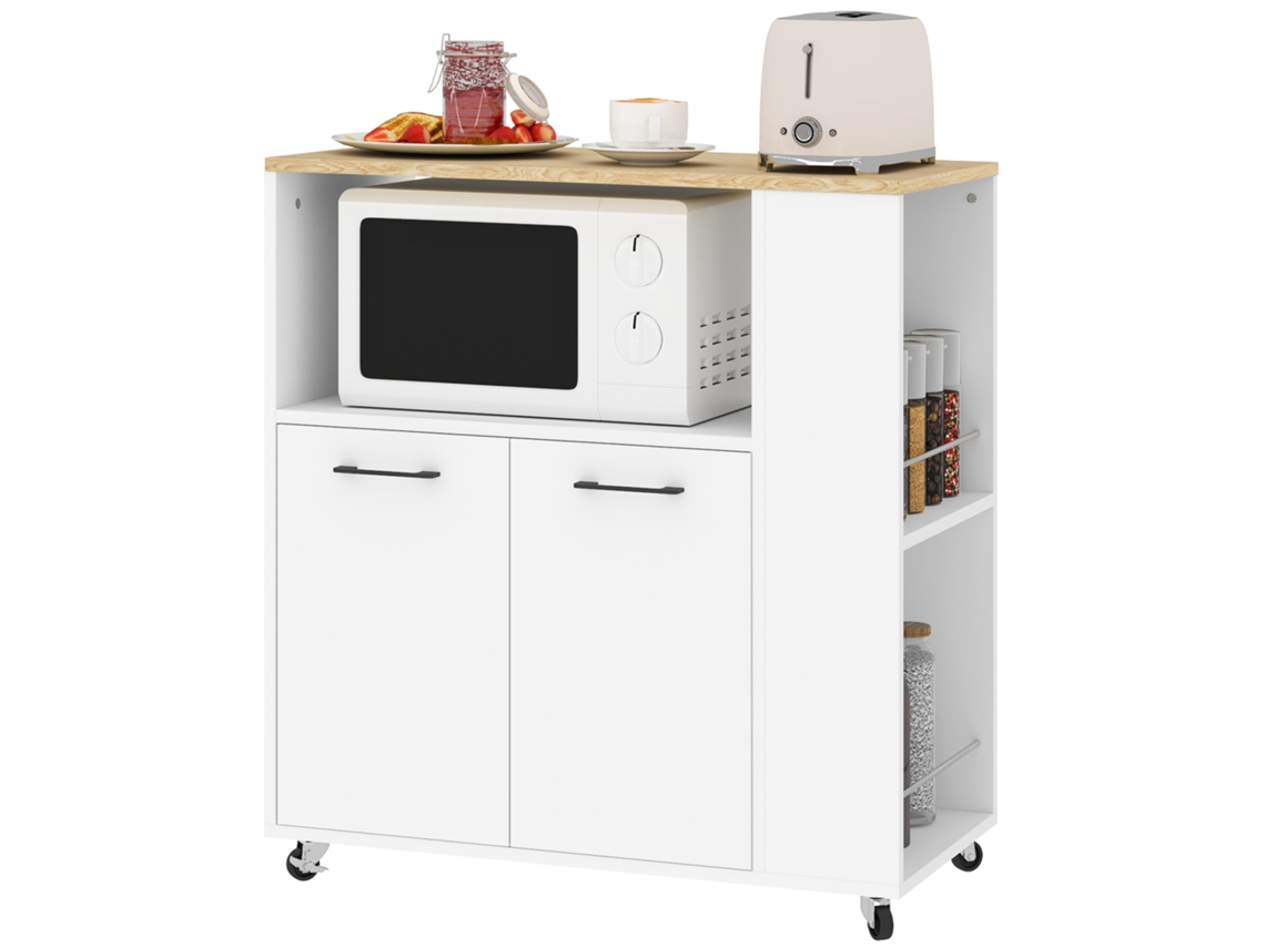 Carrito De Cocina Con Ruedas, Isla De Cocina Con Encimera Y Estante Ajustable, 75x40x80,5 Cm, Blanco