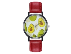Reloj De Pulsera Unisex Con Esfera De Frutas, Correa De Cuero Sintético Rojo, Zhoulianfa
