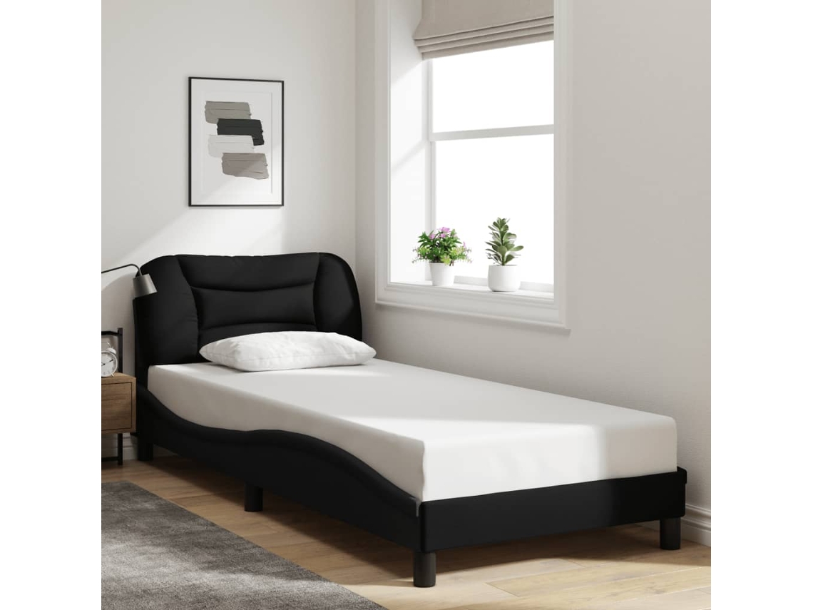 Estructura De Cama Sin Colchón Tela Negro 90x200 Cm