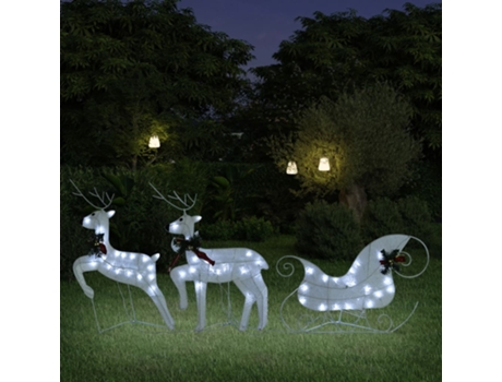 MAISON EXCLUSIVE - Decoración navideña de renos y trineo de jardín blanco 60 LED