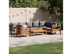 Conjunto de sofá de jardín de 6 piezas con cojines de madera maciza de acacia, Dkd Home Decor