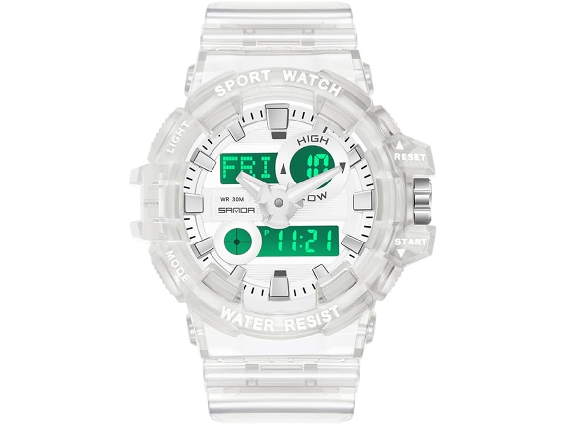 Wolarge Dial Reloj digital transparente Reloj de pulsera doble-Oro rosa Negro