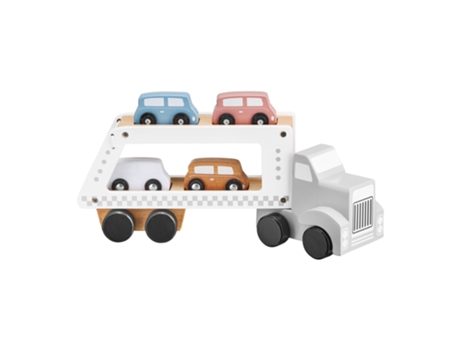Camión portacoches de madera, juguete para edades tempranas, transportador con pista de remolque, remolque para 4 coches MAMABRUM