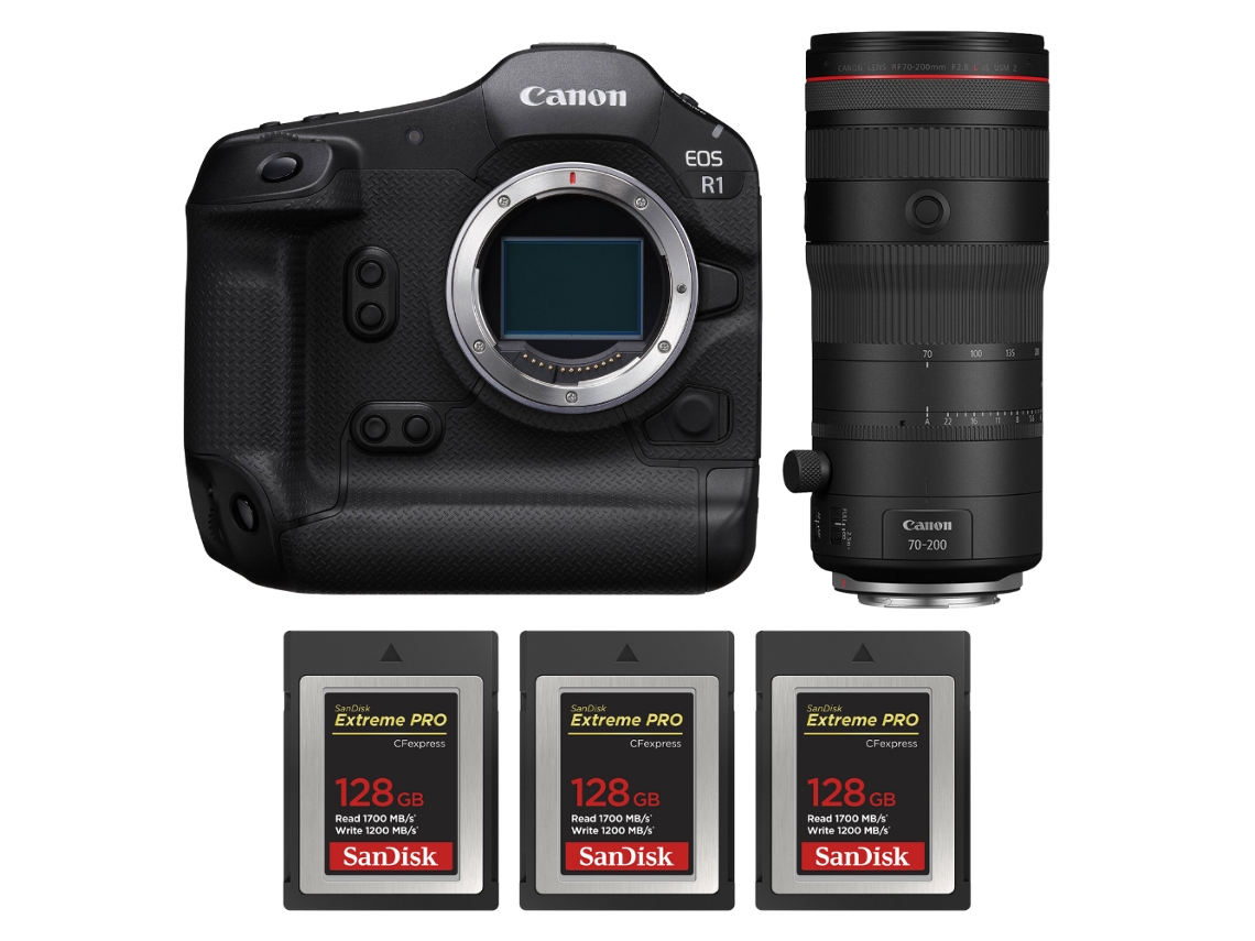 Canon EOS R1 + RF 70 200mm F/2.8 L IS Usm Z Negro + 3 Sandisk 128GB Extreme Pro CFExpress Tipo B + Libro electrónico “20 consejos para fotos impresionantes”
