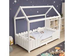 Cama Alta Infantil De 90x200 Cm, De Madera, Anticaída, Blanca.