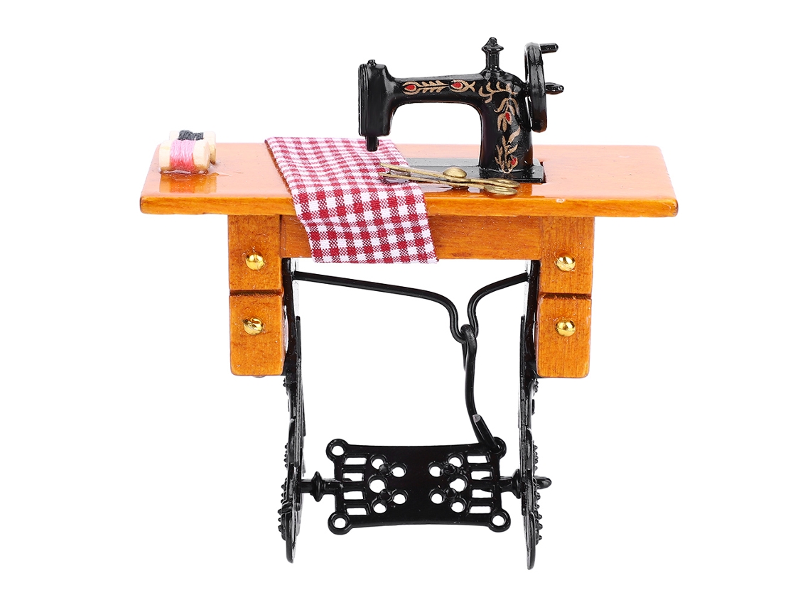 Máquina De Coser De Madera A Escala 1/12 Para Accesorios Decorativos De Muebles De Casas De Muñecas