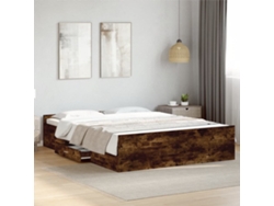 Cama Con Cajones Madera De Ingeniería Roble Ahumado 140x200 Cm
