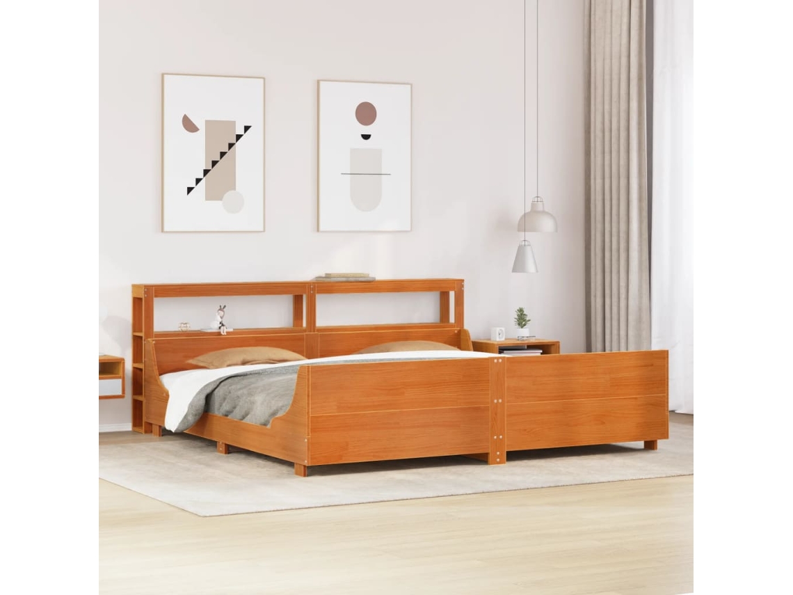 Cama Sin Colchón Madera Maciza De Pino Marrón Cera 200x200 Cm