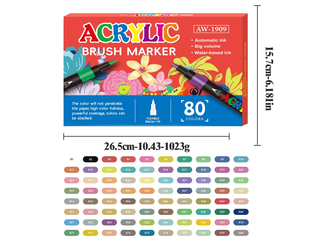 Rotuladores de pintura acrílica para niños, punta suave, 80 colores Gertiz