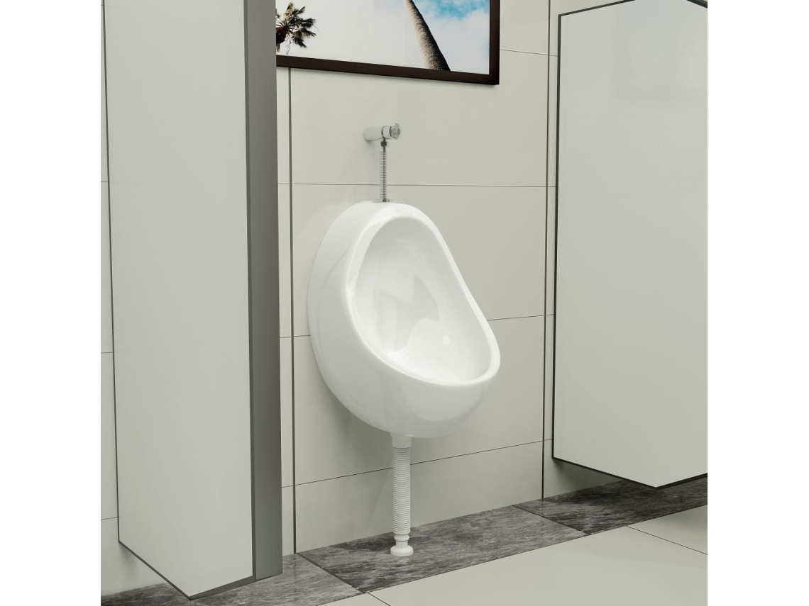 Urinario de pared con válvula de descarga de cerámica, blanco, DKD HOME DECOR