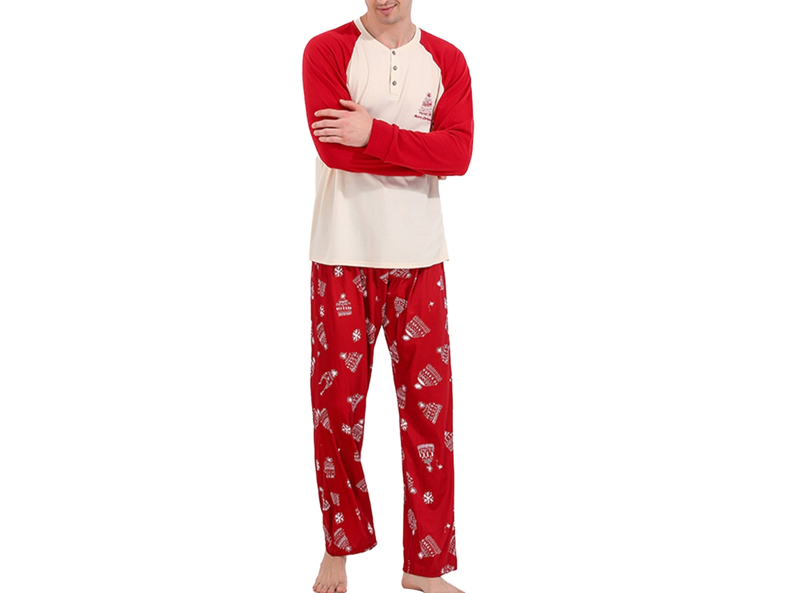 Pijamas Navideños De Familia Con Imprimación De Árbol De Navidad Cuello Redondo Manga Larga Rojo Oscuro Hombre Xl
