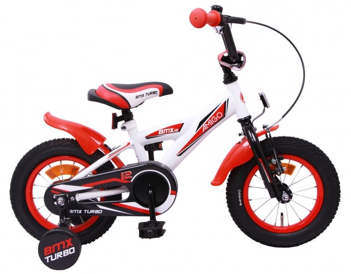 Amigo Bmx Turbo bicicleta infantil de 12 pulgadas con ruedas entrenamiento y freno posavasos color blanco rojo niños