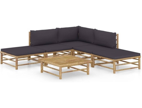 Conjunto 6 de muebles de jardín VIDAXL bambú con cojines gris oscuro