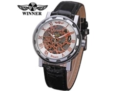 (Estilo 13) Reloj mecánico con correa de cuero esqueletizada, resistente al agua, informal, de pulsera.