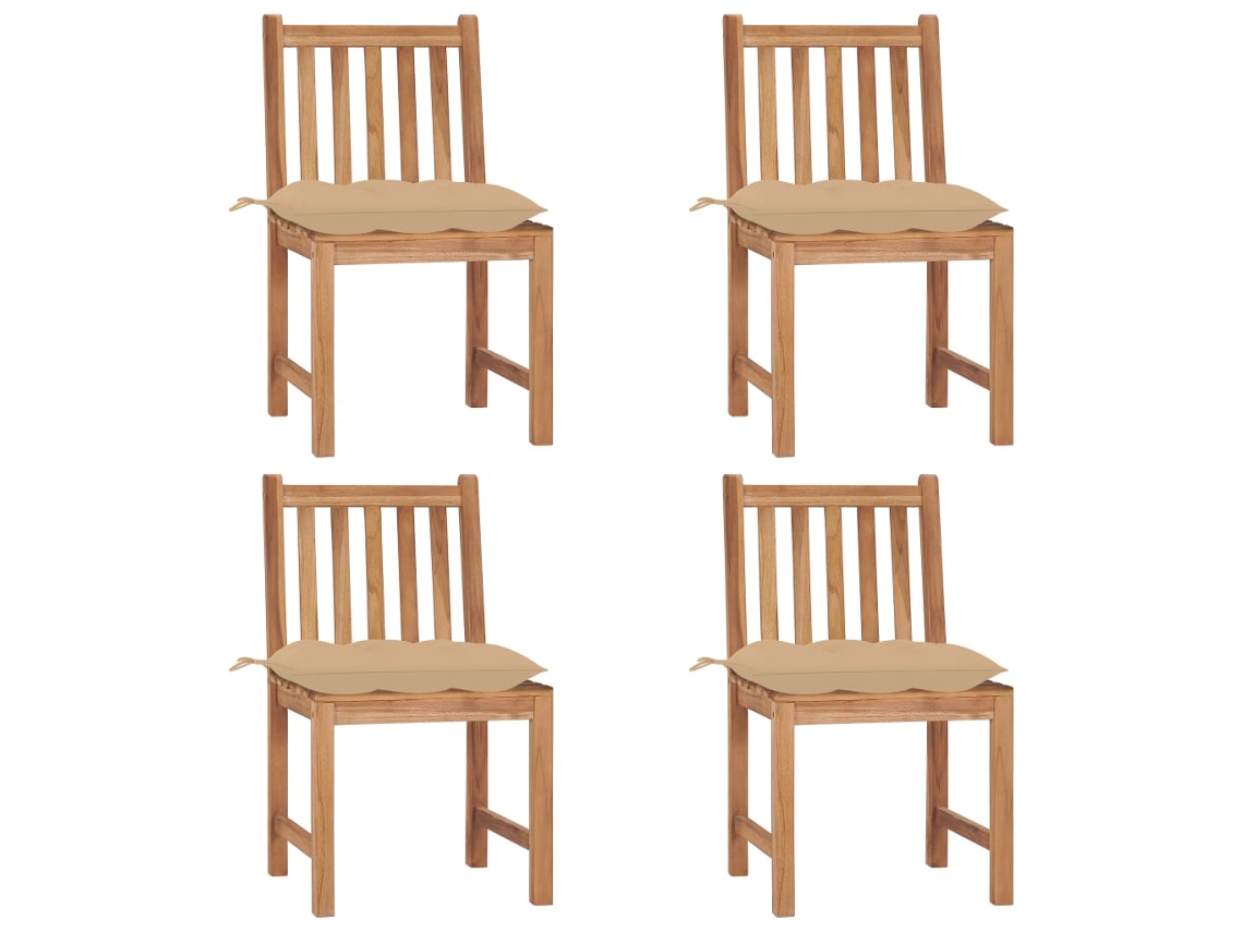Sillas de jardín DKD Home Decor de 4 piezas con cojines, madera maciza de teca