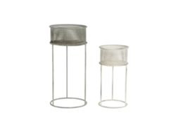 Set 2 Macetero Metal Envejecido Blanco 33x33x70cm