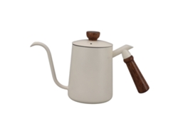 Jarra de café de cuello de cisne de 600 ml en acero inoxidable 304, mango de madera, color blanco