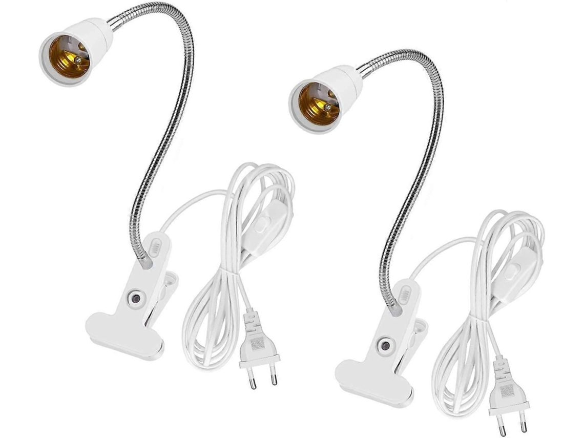 Casquillo E27, base de lámpara de mesa de 2 piezas, interruptor impermeable, cuello flexible, cable de 2 metros