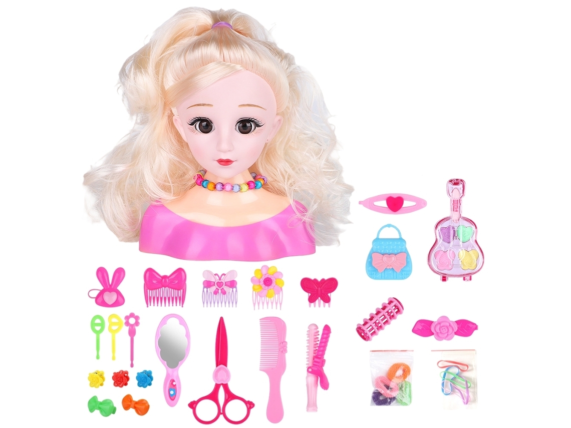 Conjunto De 25 Peças Brinquedo De Cabeleireiro Boneca Com Acessórios Para Meninas