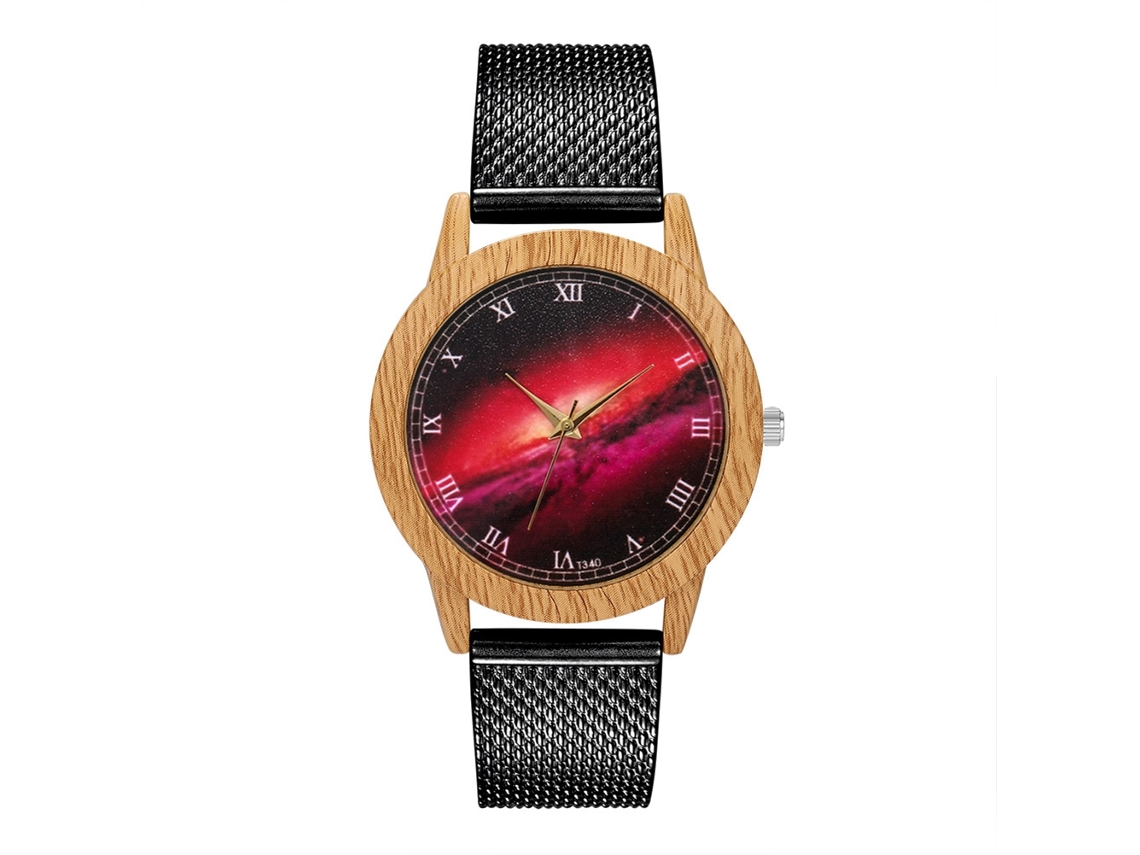 Reloj De Pulsera De Malla Moda Para Mujer Y Hombre Con Dial Redondo De Cuarzo Negro