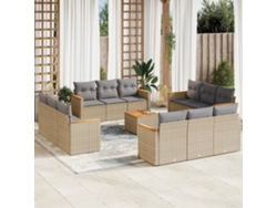 Conjunto de sofá de jardín de 13 piezas con cojines, mimbre sintético beige, Dkd Home Decor
