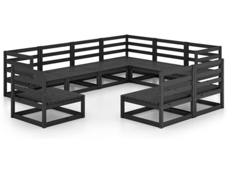 Conjunto 9 de muebles de jardín VIDAXL negro madera maciza de pino