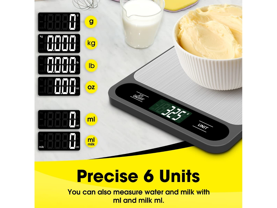 Báscula Digital Para Alimentos De Acero Inoxidable De Alta Precisión Recargable De 15 Kg/1 G De Cuich
