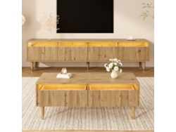 Juego De Muebles Led - Mueble Tv Con 4 Puertas Y Mesa De Centro Con 2 Cajones - Diseño Madera-dorado, Iluminación Led