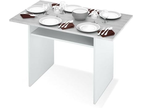 Mesa de Cocina HABITDESIGN Plegable (Blanco Artik - Gris Cemento - Melamina - 120 x 77–73 - 5 x 70–35 cm)