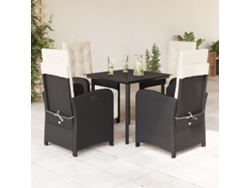 Juego de comedor de jardín de 5 piezas con cojines de mimbre negros de DKD Home Decor