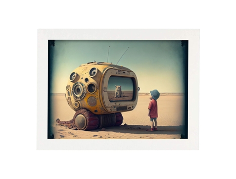 NACNIC Poster Tv Amarillo En Estilo Surrealismo Cinematográfico Ilustraciones Y Grabados De Historieta Abstracta Y Artística A4 Marcos Blancos