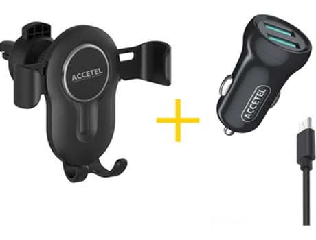 Kit Cargador Auto para Alcatel 1V 2019 ACCETEL SP118 (2.4A - Micro-USB - Negro)