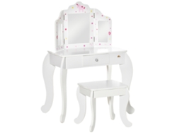 Tocador Infantil, Taburete, Mesa De Maquillaje, Espejo Triple, Cajón, Blanco.