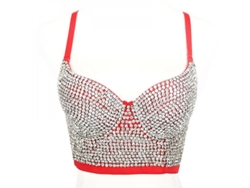 Top Crop Bustier De Encaje Con Piedras Strass Para Mujer, Corset Sexy Ufd 34b Rojo