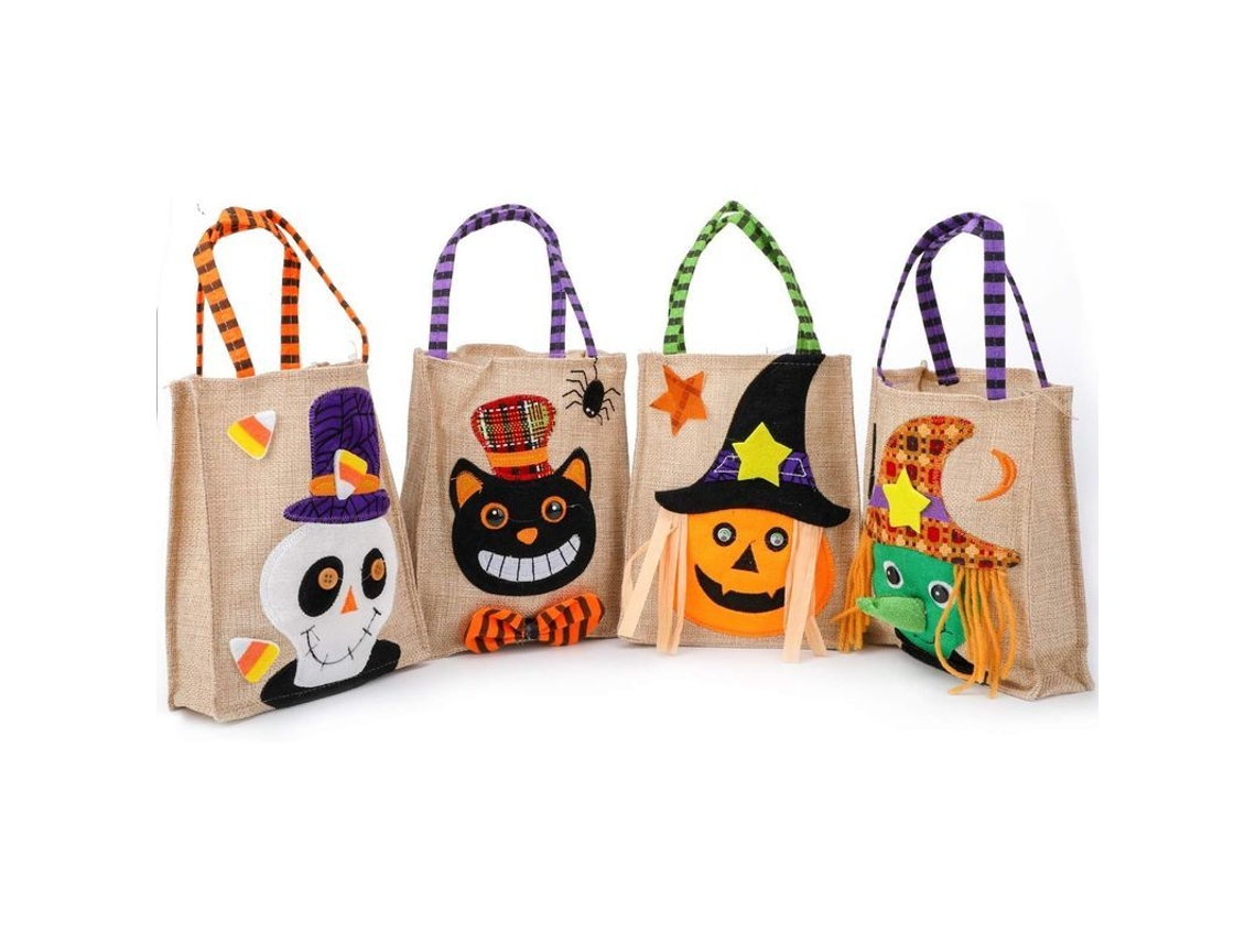 Bolsa De Dulces De Halloween Para Niños, Bolso Con Gatos Negros Y Calabazas Espeluznantes.