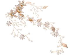 Elegante Corona Nupcial Con Perlas Y Flores Doradas, Tiara Hecha A Mano Para El Cabello.