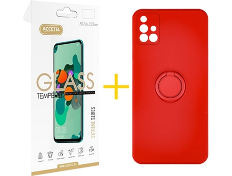 Carcasa + Protector de Pantalla para Samsung Galaxy A71 ACCETEL Rojo