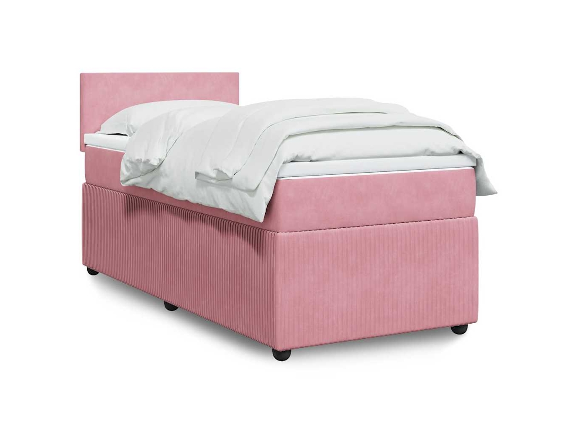 Cama Box Spring Con Colchón Terciopelo Rosa 80x200 Cm