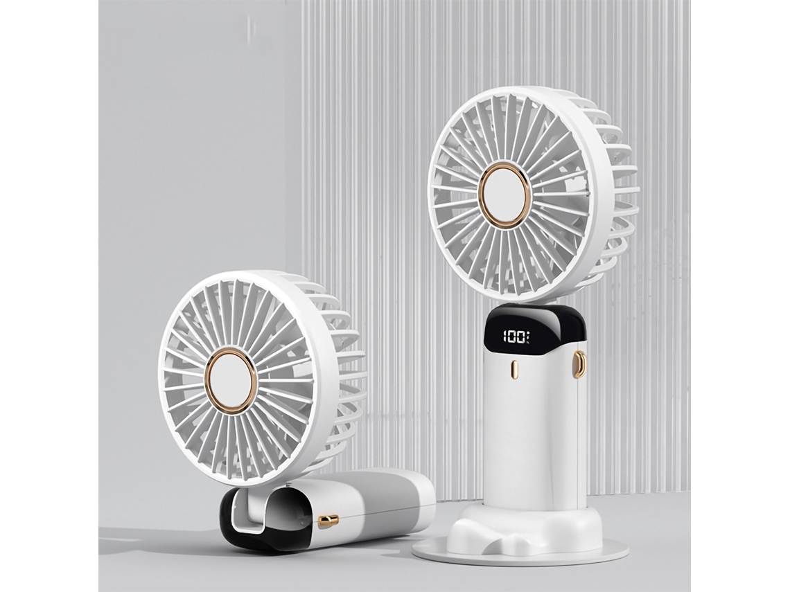 Ventilador Portátil Usb Plegable Con Pantalla Digital, 3000 Mah, Ergonómico, Portátil, Blanco, Con Aromaterapia Y Cable.