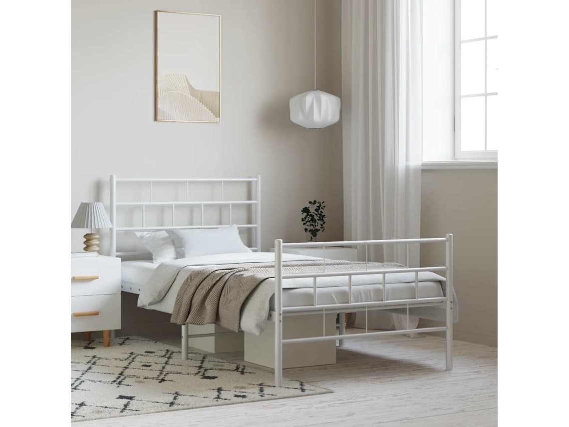Estructura Cama Sin Colchón Con Estribo Metal Blanco 100x190 Cm