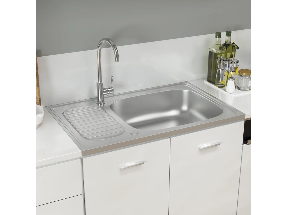 Fregadero escurridor plateado 800x500x155 mm acero inoxidable