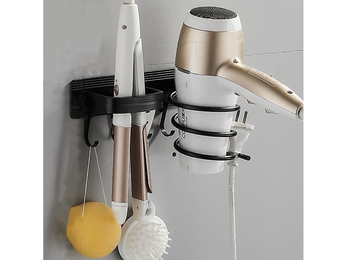 Soporte para secador de pelo, organizador de pelo de aluminio para montaje en pared GOKOCO (negro)