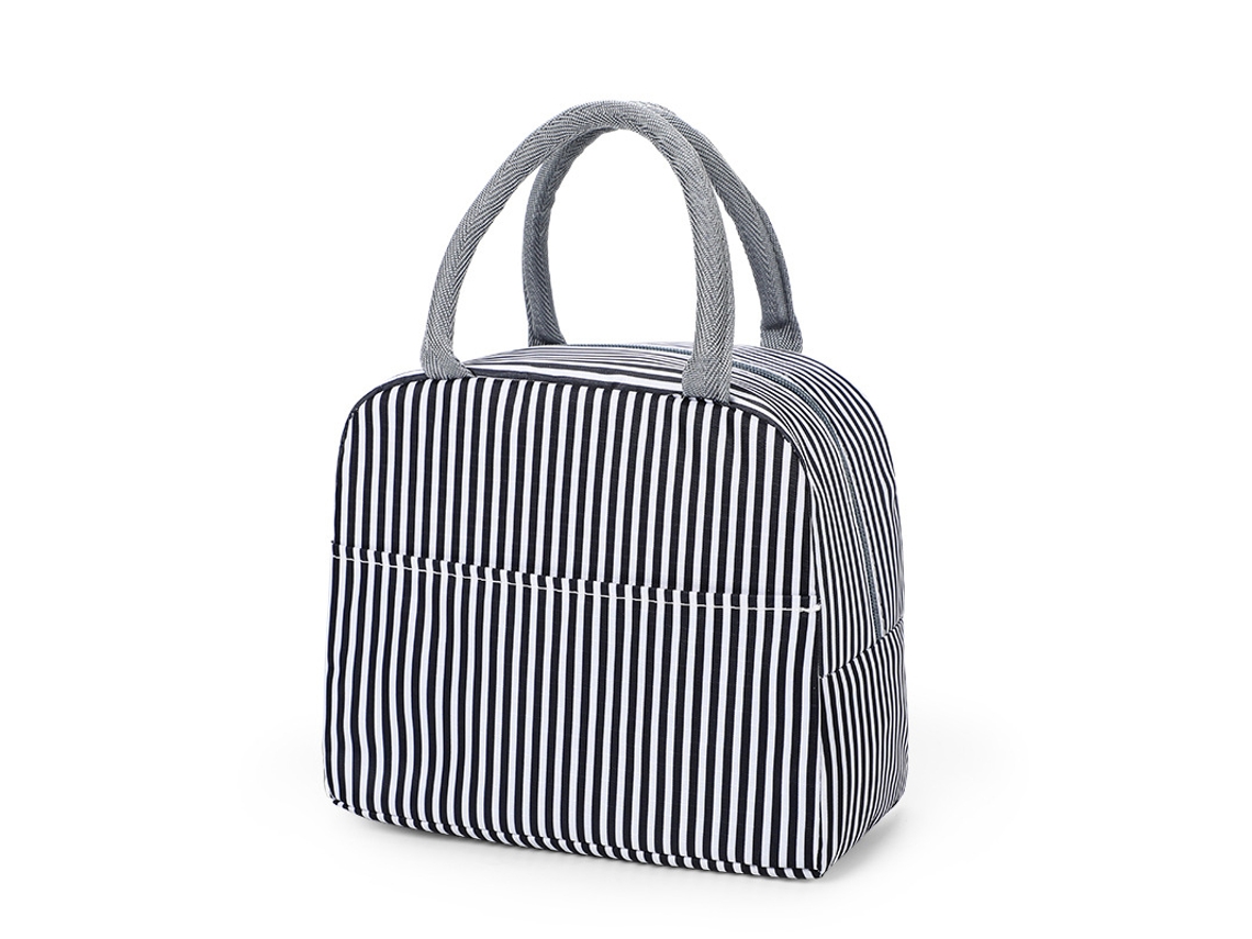 (rayas Negras) Bolsa De Almuerzo Con Aislamiento Con Patrón De Dibujos Animados, Bolsa De Almacenamiento De Alimentos Para Picnic Y Viajes