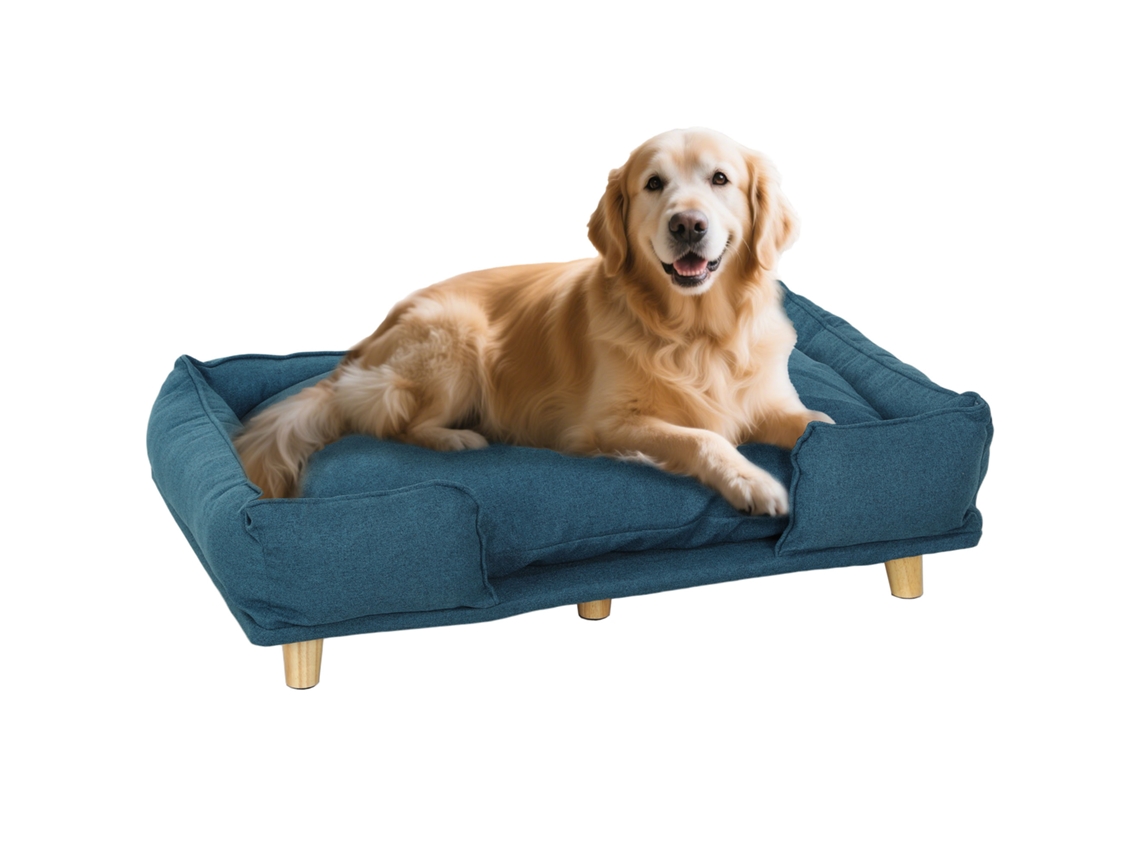 Cama Elevada Para Perros Con Patas De Madera Y Cojín Lavables Cama Para Mascotas Carga 30 Kg 96x66x24 Cm Azul