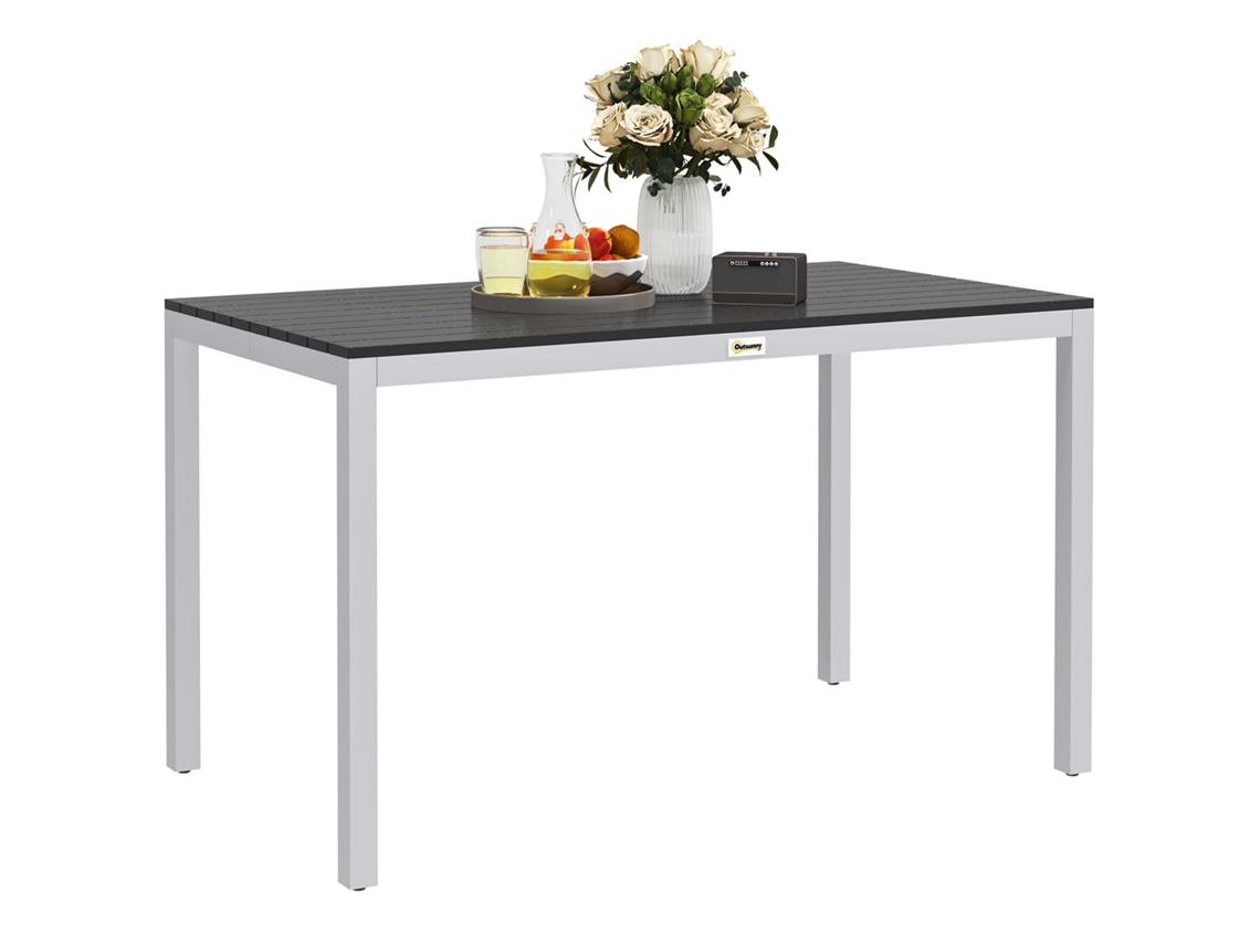 Mesa de centro de jardín estilo bistró, Ø60x50 cm, plegable, de metal negro, con tablero de cristal templado negro.