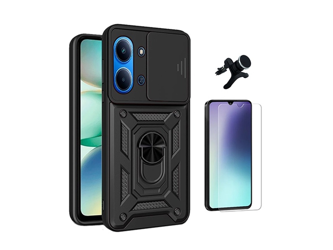 Kit De Cristal Templado Clearglass Funda Magnética Para Ventana Deslizante De Defensa Militar Montaje Magnético Reforzado Para Coche Phonecare Para Xiaomi Poco C85 - Negro